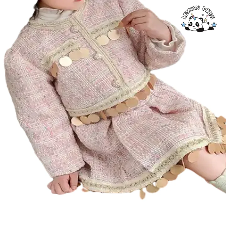 LEZONKIDS - Conjunto de vestido de princesa para crianças com remendos de lantejoulas no estilo de moda para meninas novo direto da fábrica